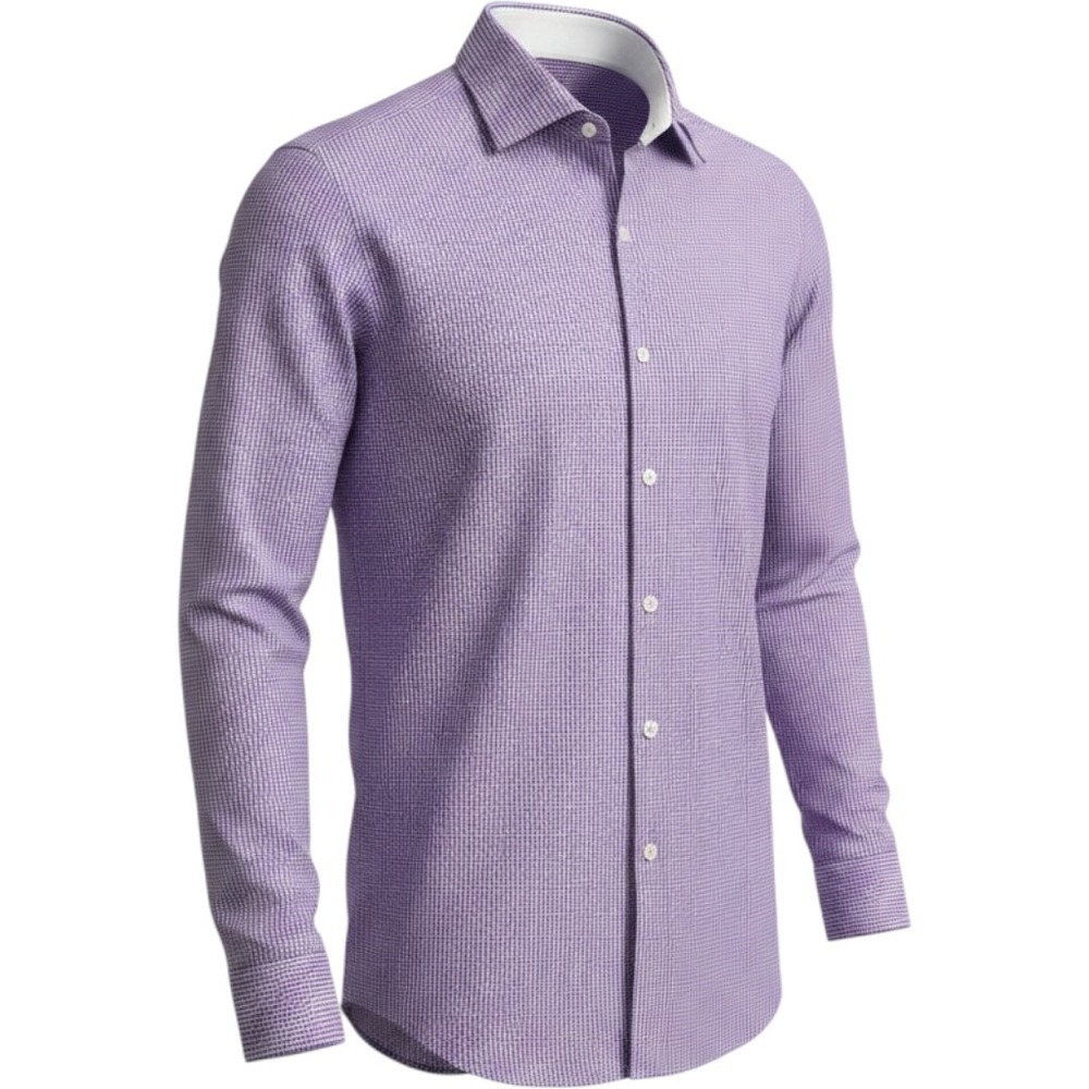 Tailorbyrd Button Up Mens L Trim Fit Purple Micro Check Gingham Excellent